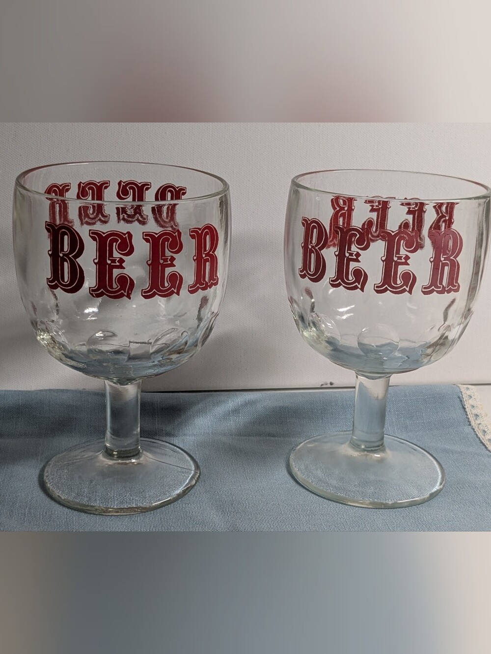 Vintage 1970s Bartlett-Collins Thumbprint Stemmed Beer Glass Goblet Set